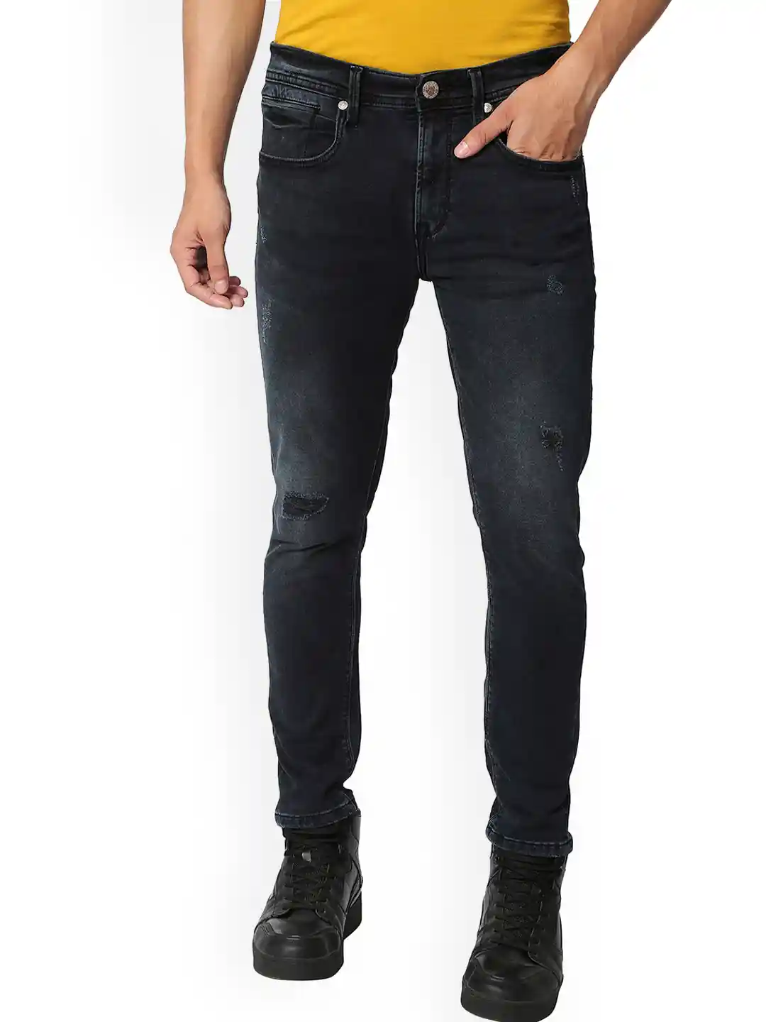 Pepe Jeans Men Black Skinny Fit Mildly Distressed Light Fade Stretchable  Jeans