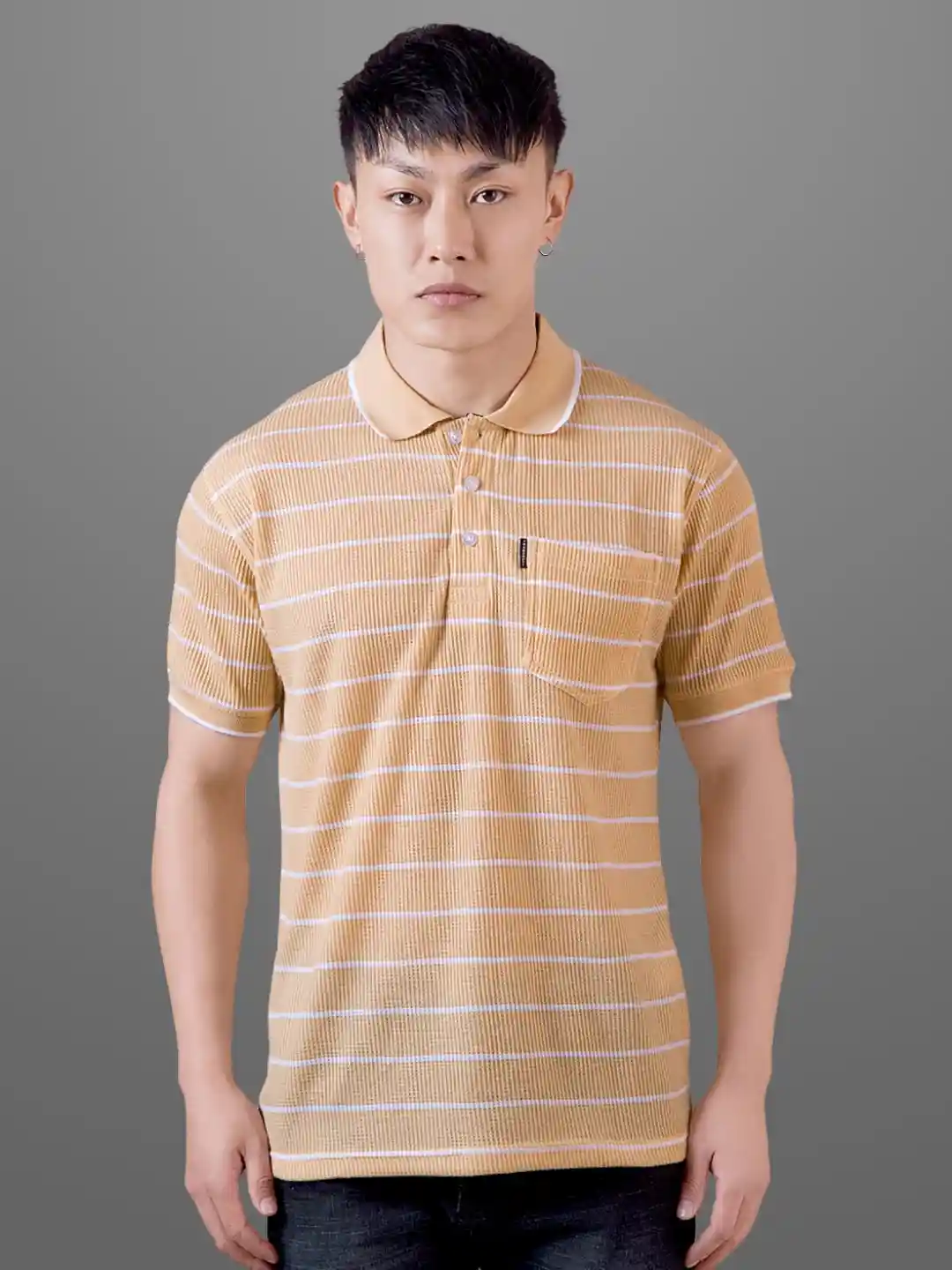 FROSEN FOX Men Striped Polo Collar Slim Fit T-shirt