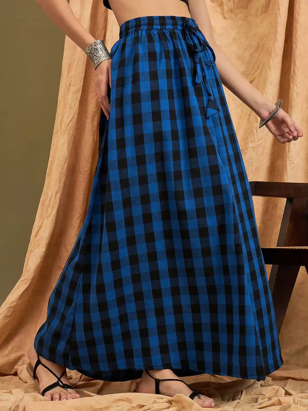 Buy InWeave Women Checked Pure Cotton A-Line Maxi Skirt Skirts