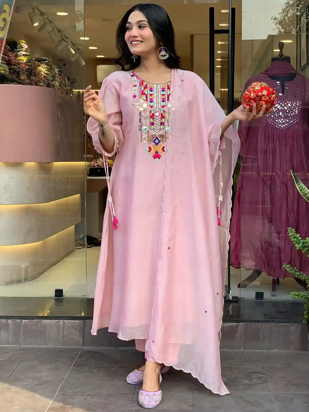 Buy KALINI Women Chanderi Silk Kurta with Trousers With Dupatta