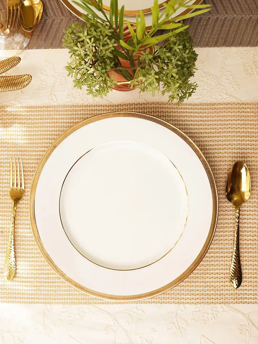 Buy Pure Home and Living White Pieces Gold Rim Glossy Ceramic