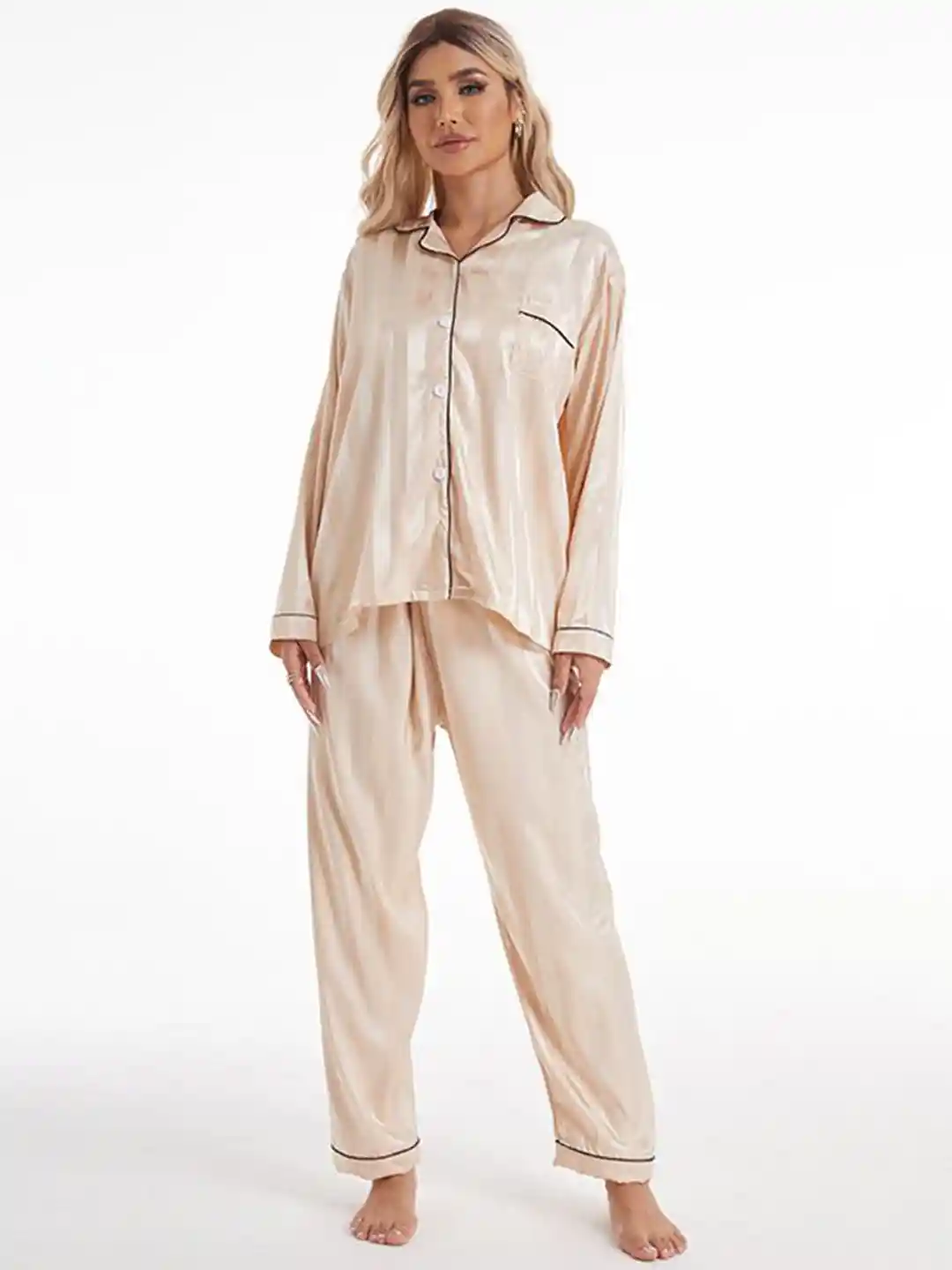 Buy DressBerry Women Lapel Collar Shirt Pyjamas Satin Night suit