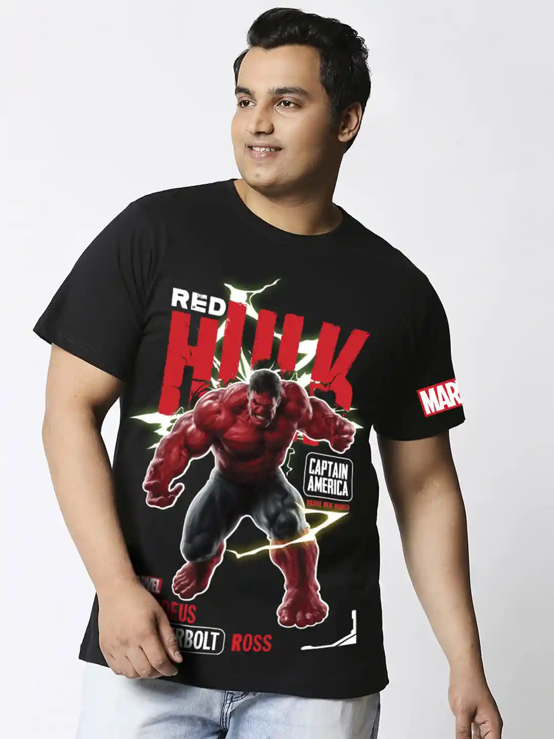 Buy Bewakoof Plus Marvel Merchandise Men's Jet Black Graphic