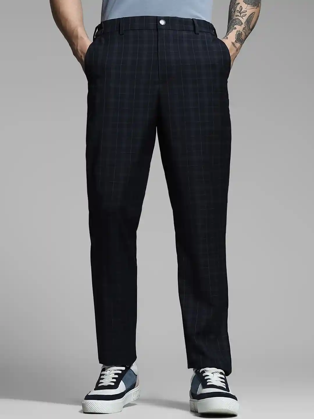 Chinos Mens Grey Check Pants Buy Jack Jones Men Checked Slim Fit