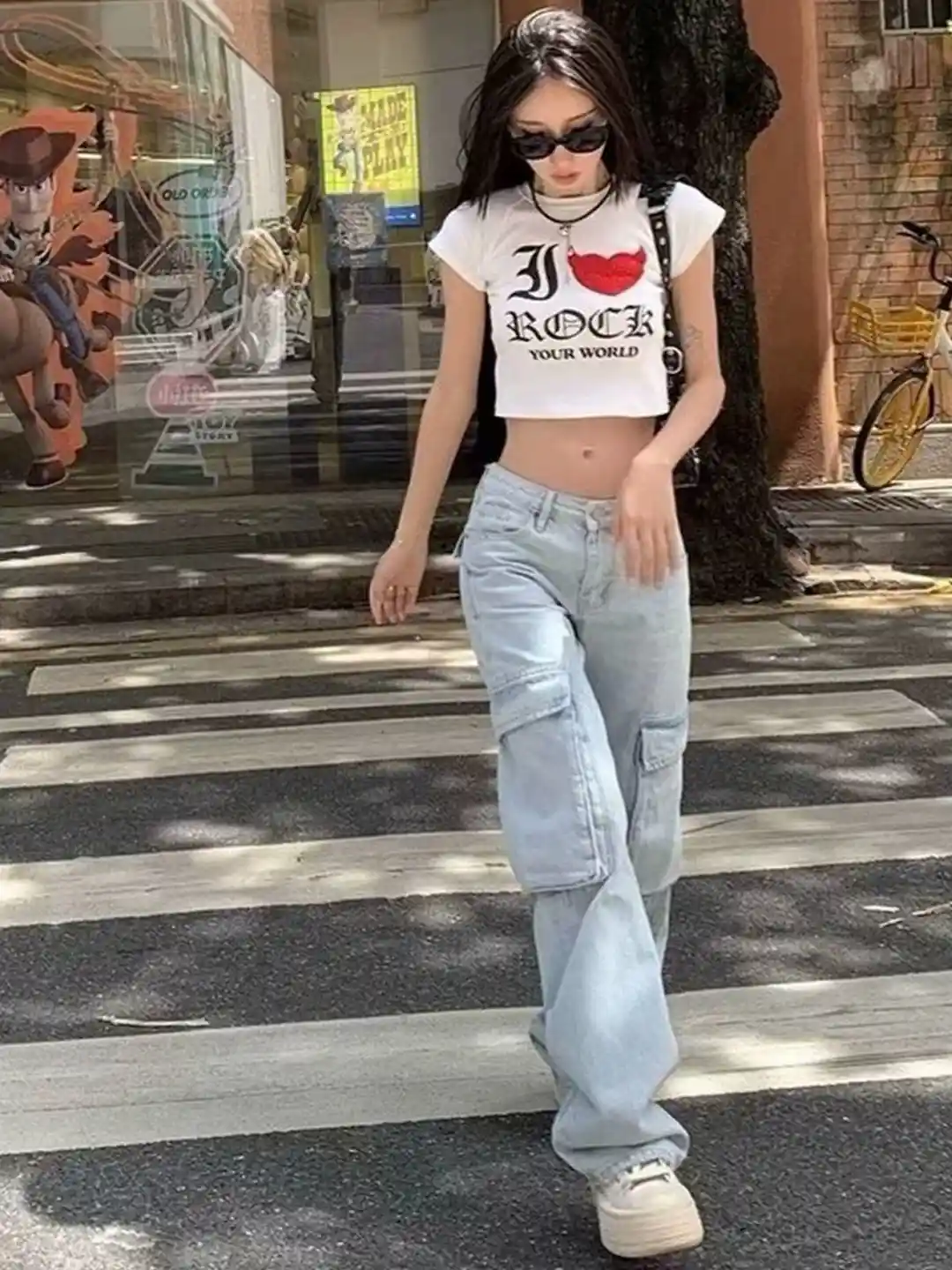 StyleCast Women Straight Fit High-Rise Denim Cargo Jeans