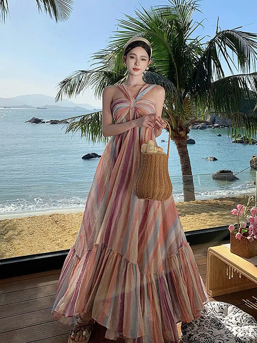 Buy LULU SKY Striped Halter Neck Maxi Dress Dresses for Women