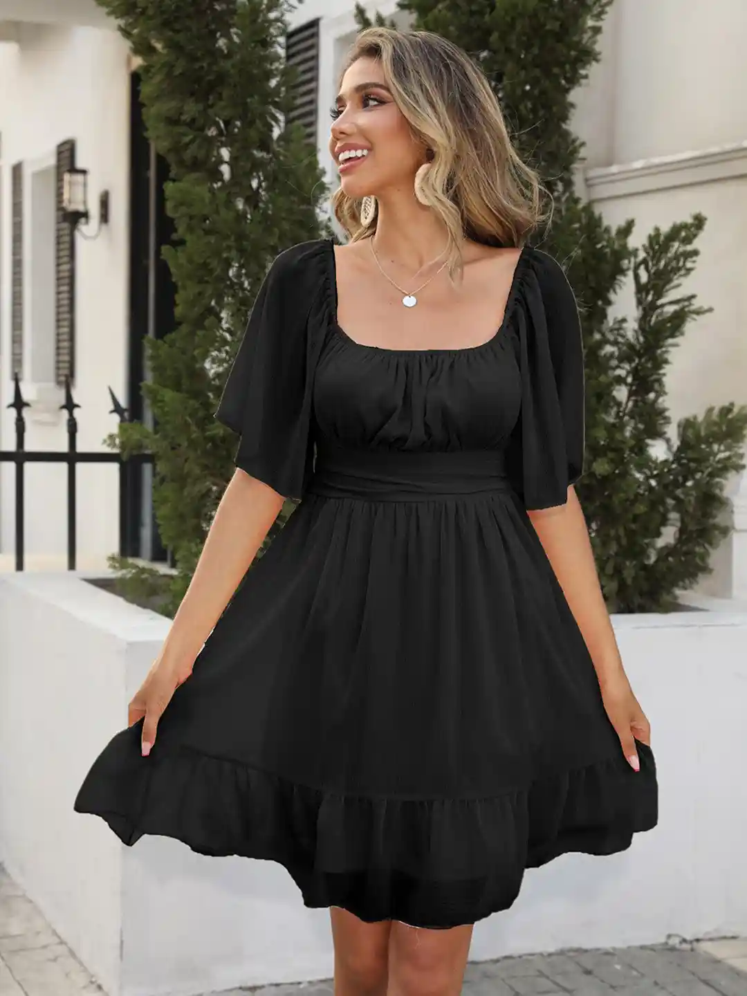 Buy StyleCast Black Knee Length Fit and Flare Back Tie-Up Dress