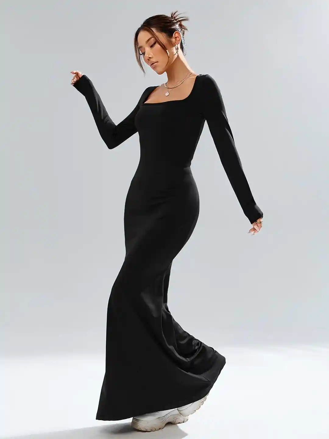 Bodycon Maxi Dress Long Sleeve Body Dress Blue Printed Mesh