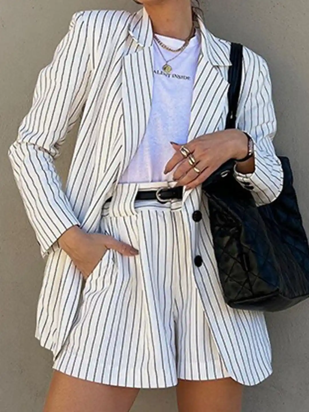 StyleCast Casual Striped Blazer and Shorts Set