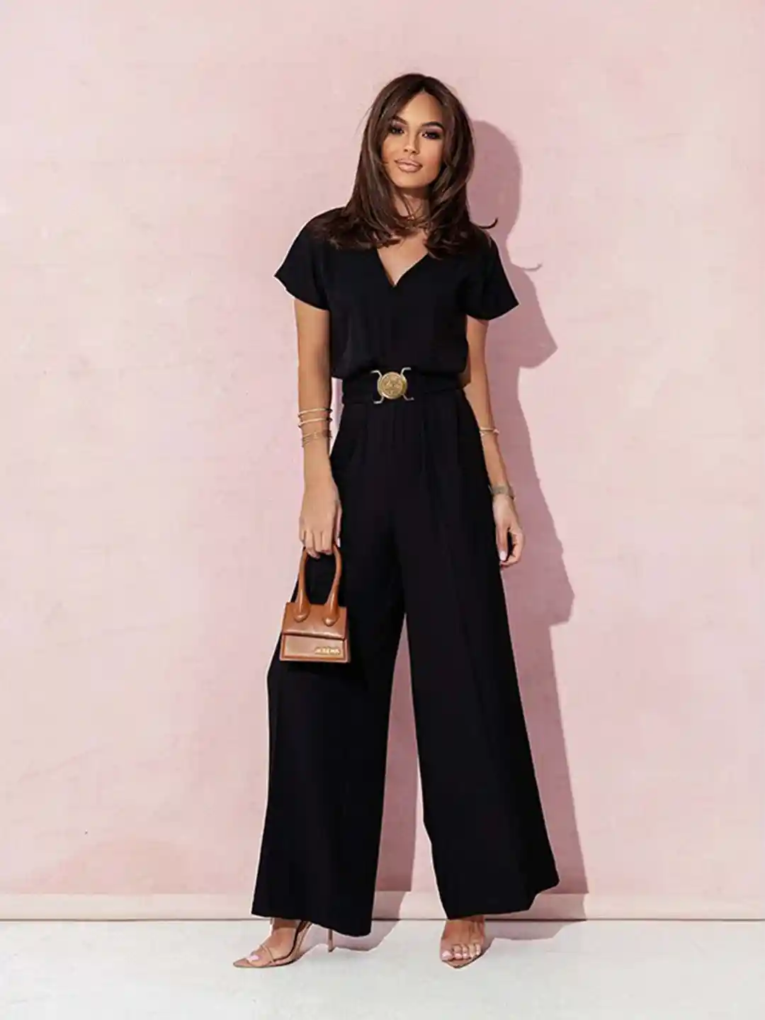 Buy StyleCast x Revolte Black V-Neck Basic Jumpsuit Jumpsuit for - Main Image