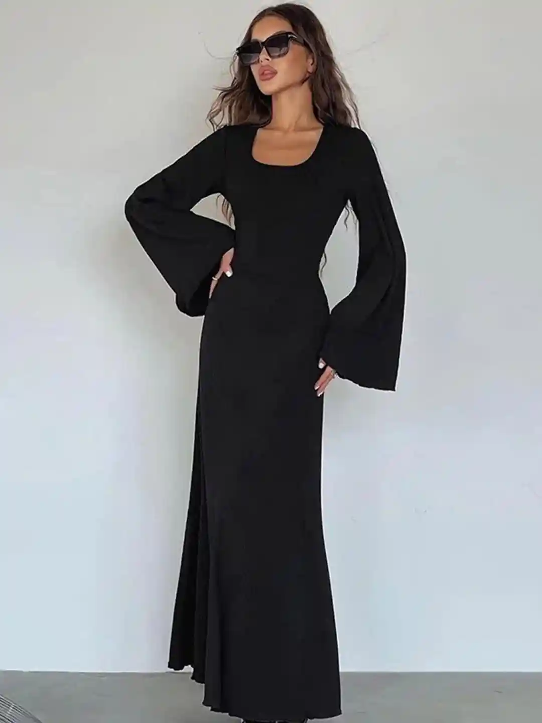 Buy StyleCast Black Square Neck Bell Sleeve Fit Flare Maxi Dress