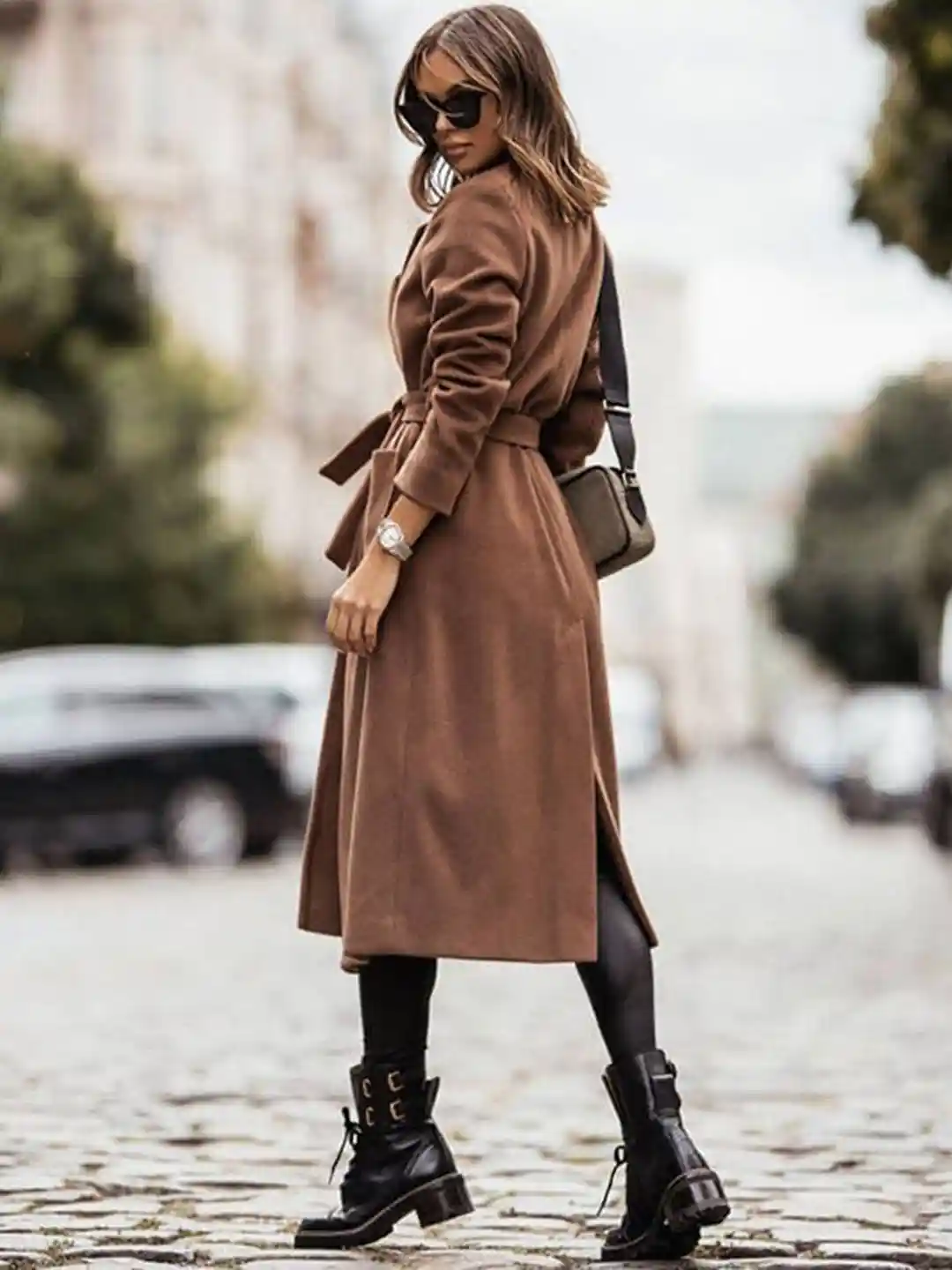 StyleCast Brown Notched Lapel Collar Longline Trench Coat