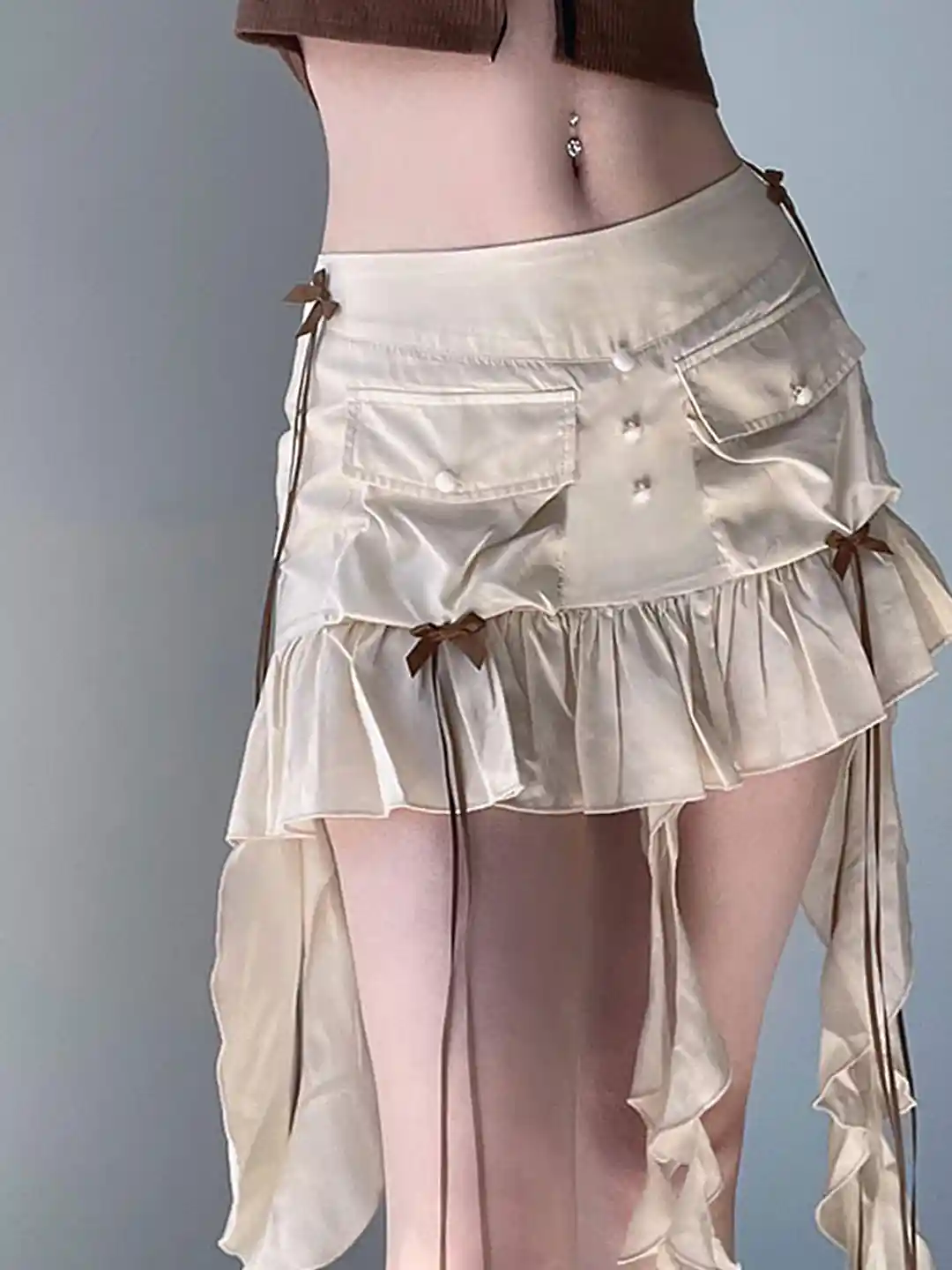 Buy LULU & SKY Ruffle Strap Low-waisted Apricot Skirt