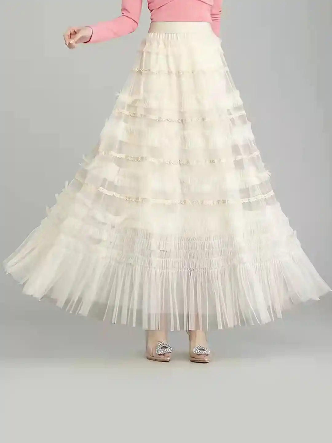 Buy StyleCast White Frills and Ruffles Flared Maxi Skirt Skirts