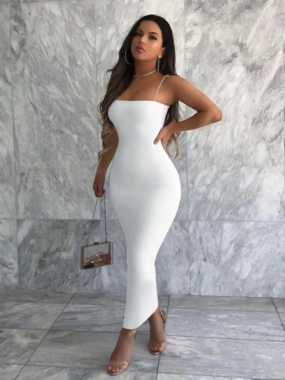 StyleCast White Shoulder Straps Maxi Bodycon Dress