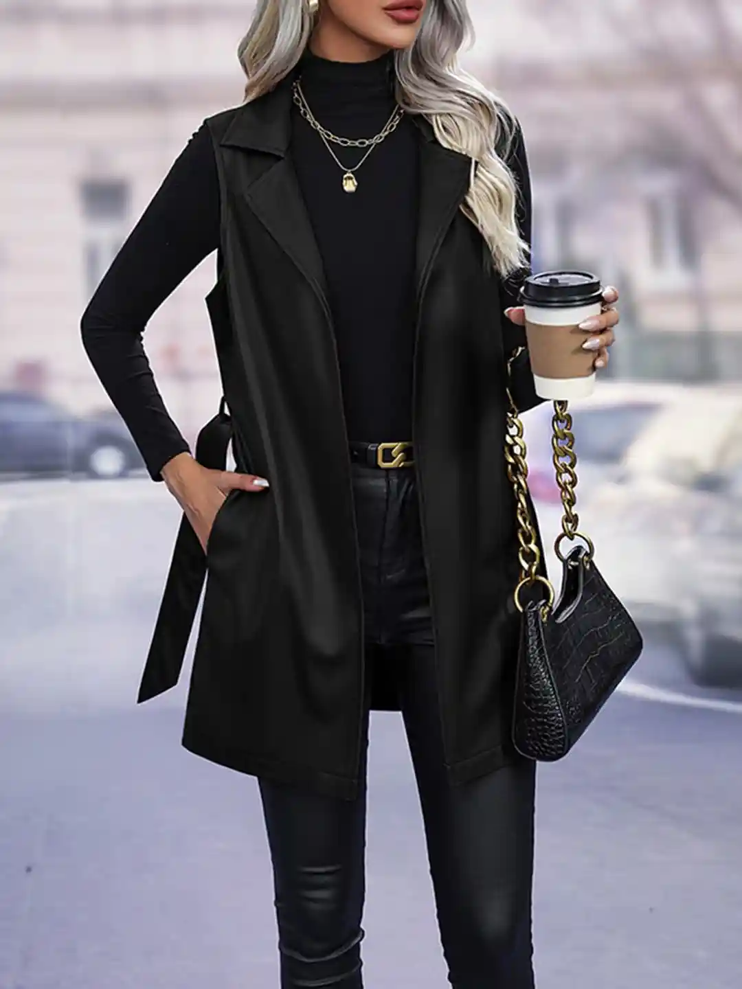 Style Sleeveless Coat For Women Buy StyleCast Black Longline