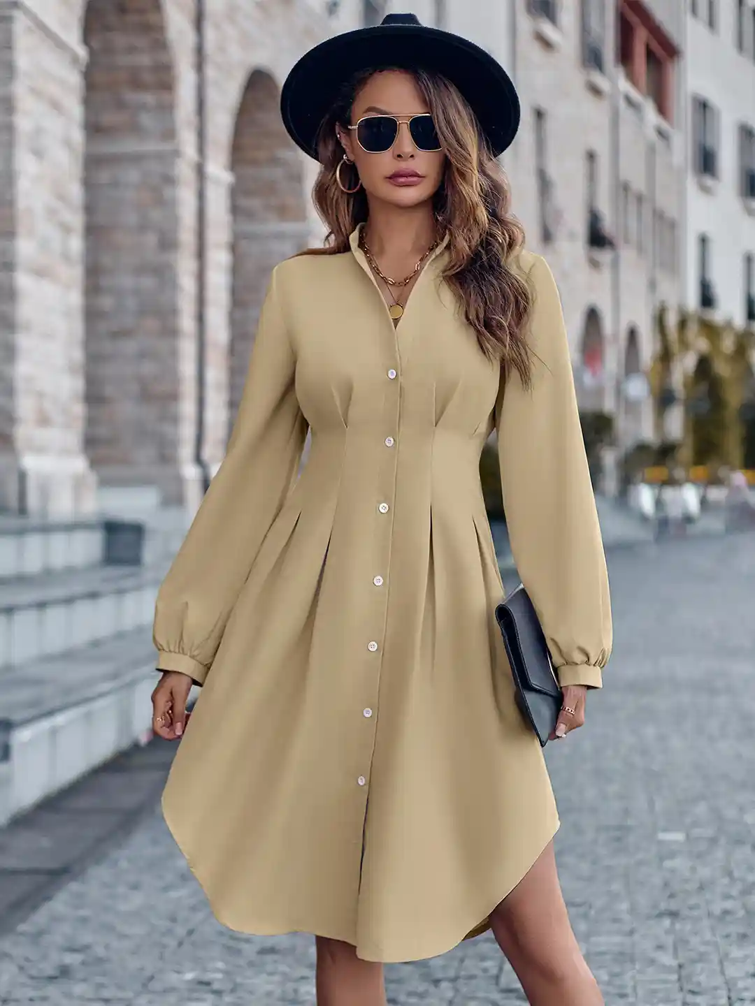 StyleCast Khaki Knee Length Shirt Dress
