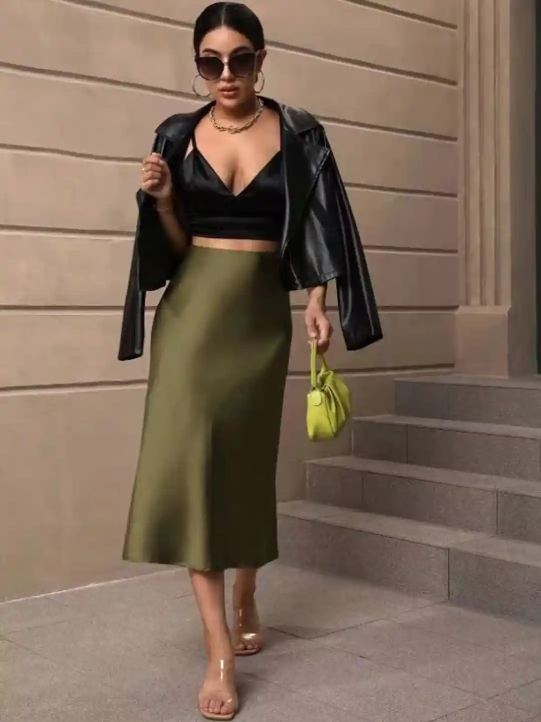 Outfit Mid Length Satin Skirts Made In Usa StyleCast Straight Knee