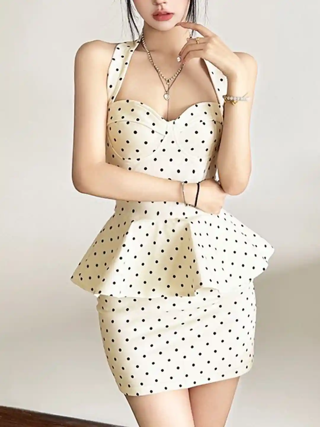 StyleCast Women Polka Dot Print Halter Neck Fit Flare Dress