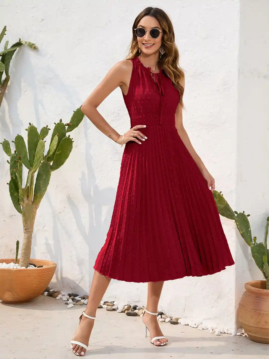 Buy StyleCast Red Sleeveless Cotton Fit Flare Midi Dress