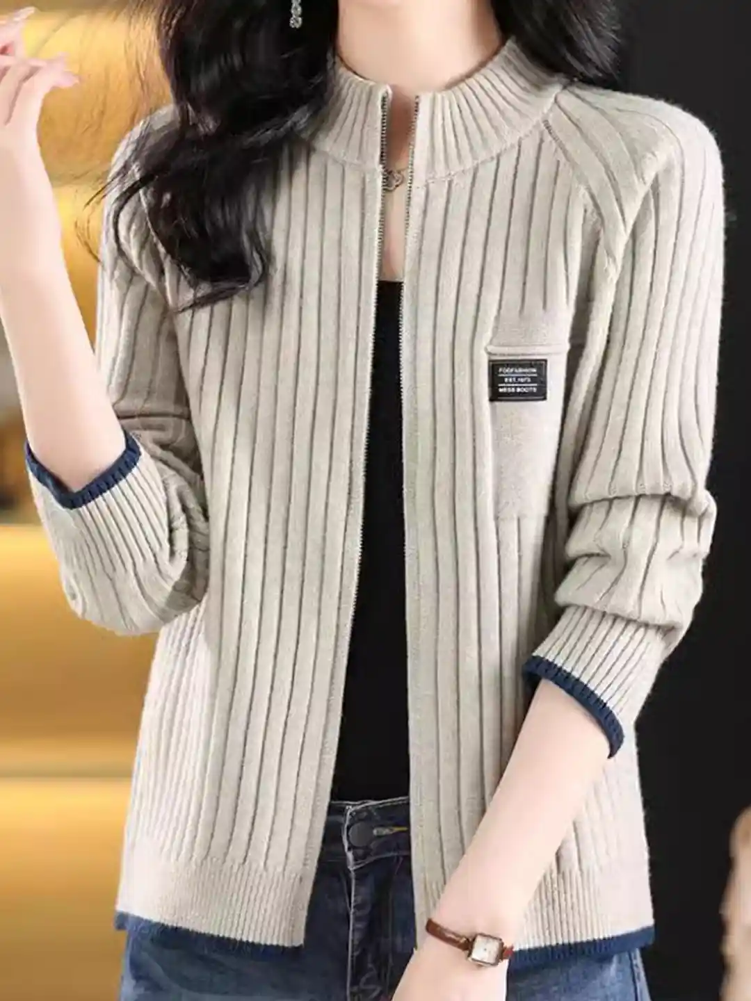 StyleCast Women Cable Knit with Zip Detail Detail Sweater