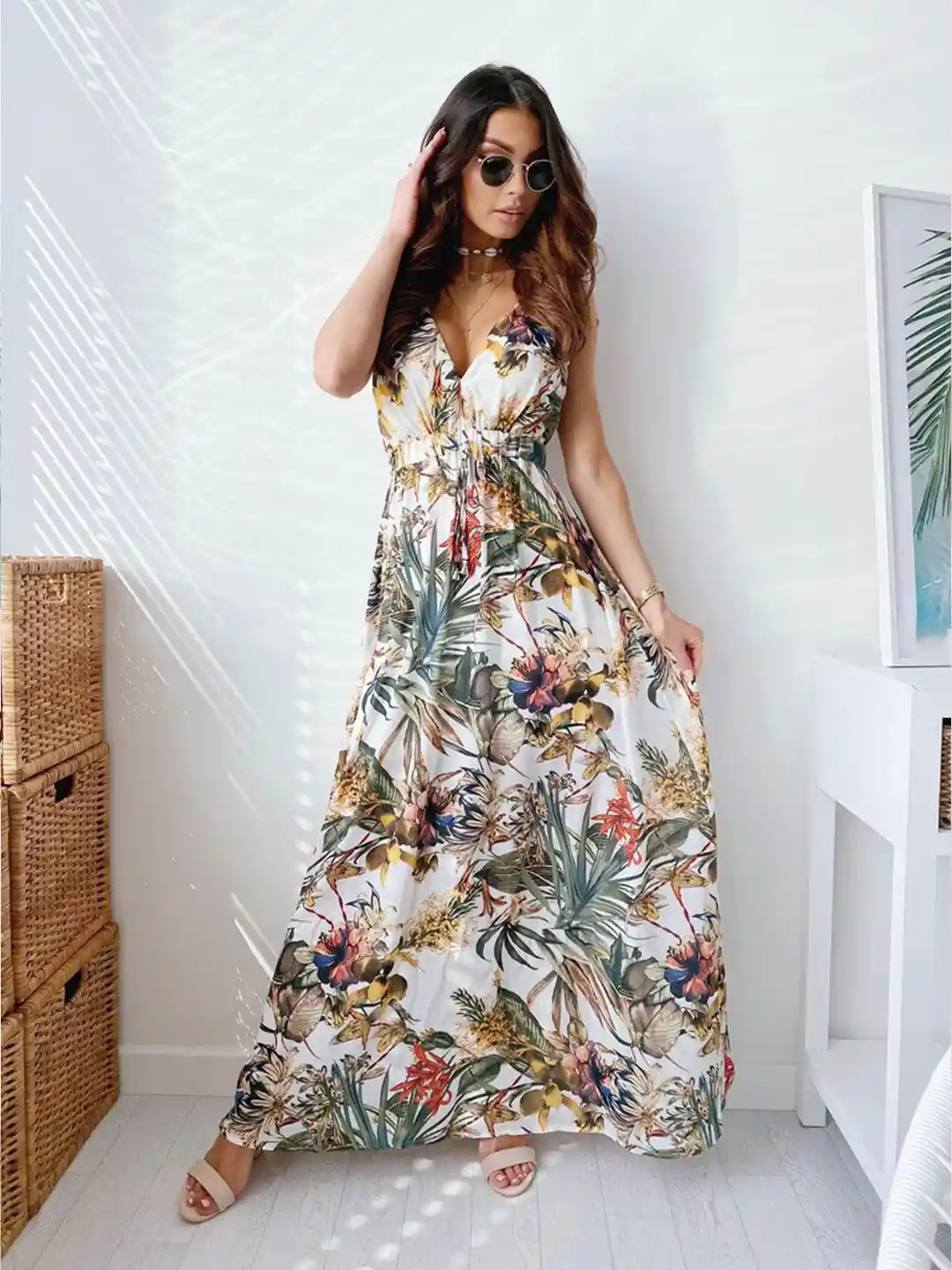 Buy StyleCast White Floral Printed Sleeveless Maxi Dress Dresses