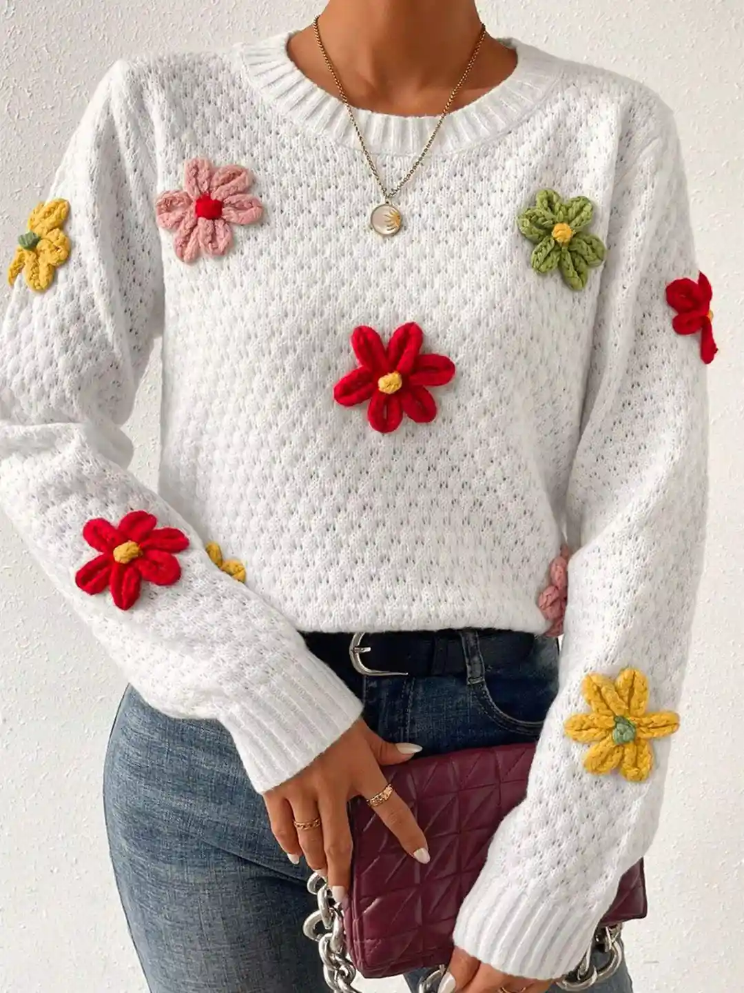 StyleCast Women Floral Embroidered Pullover Sweater