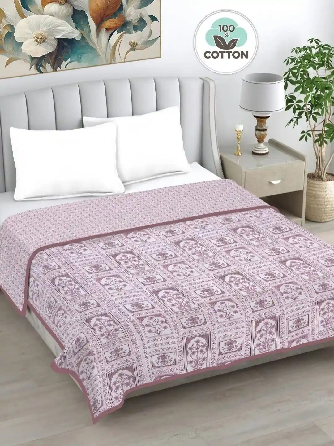 Buy Myntra Elegant Homes Pink Printed Pure Cotton AC Room 230 GSM