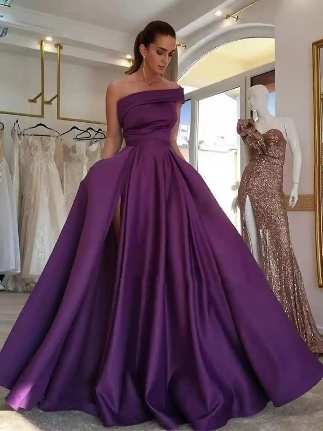 Buy KPOP Women Solid One Shoulder Fit and Flare Maxi Dress