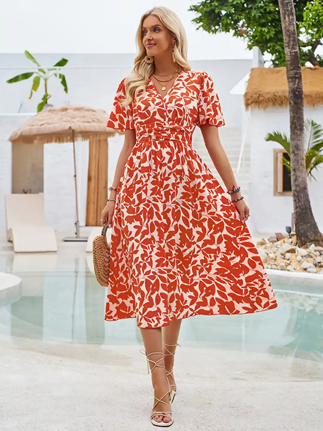 Buy StyleCast Orange White Floral Printed Fit Flare Midi Dress