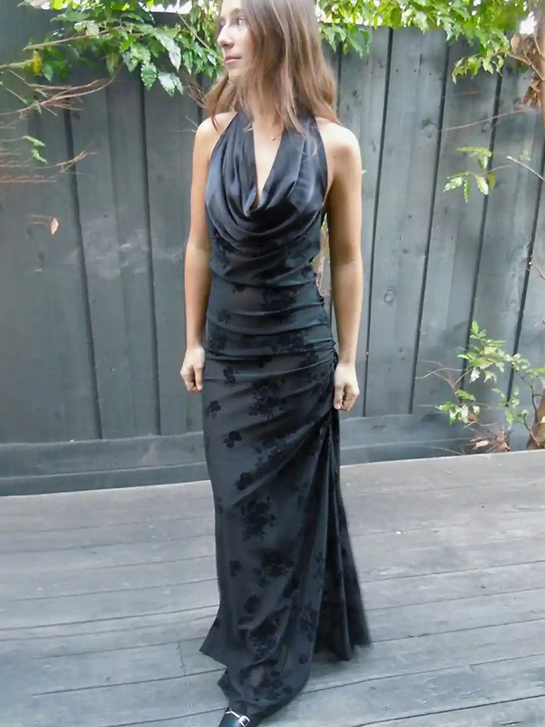 Buy LULU SKY Halter Cowl Neck Sheer Backless Maxi Dress