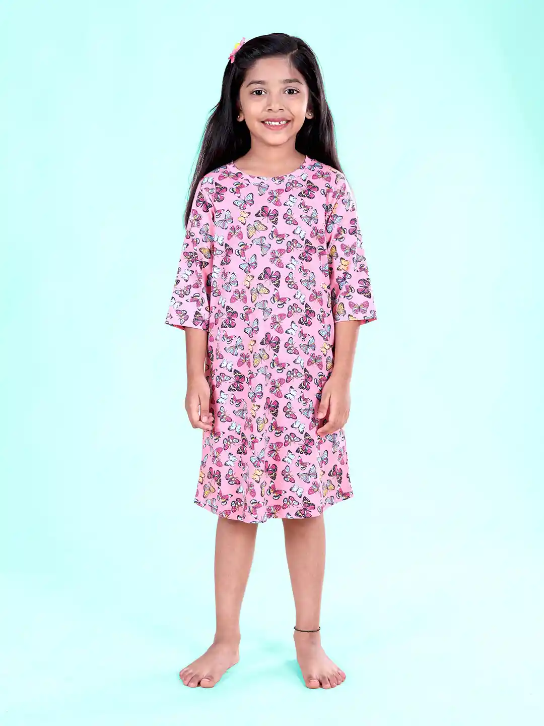 Buy KiddoPanti Kids-Girls Graphic Printed Knee Length T-shirt