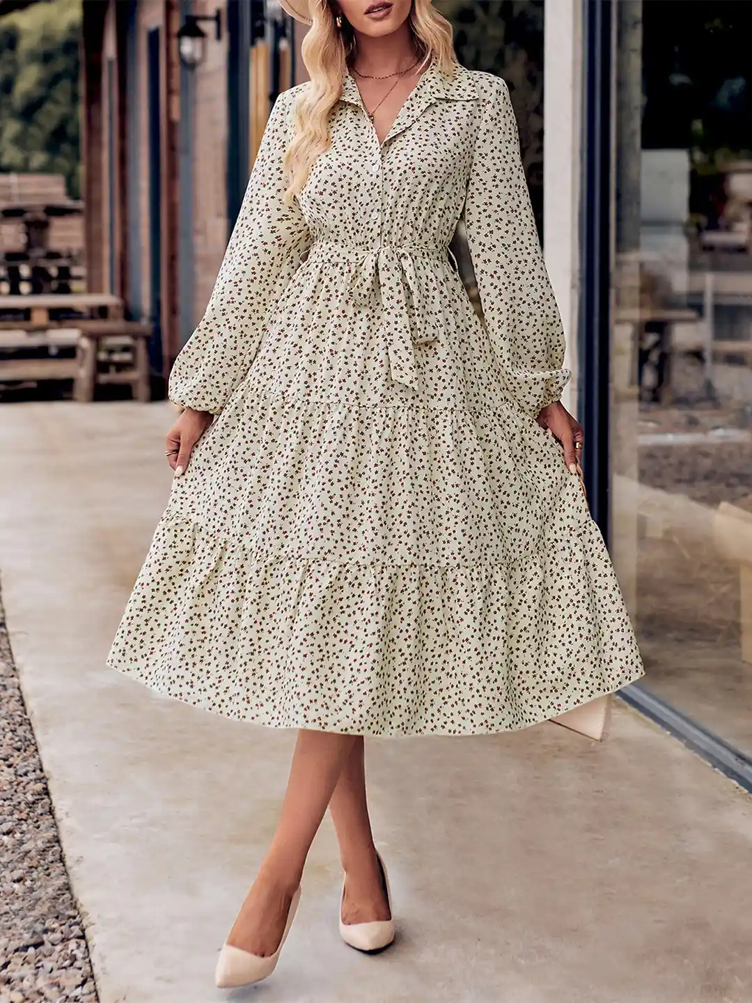 Buy StyleCast Off White Floral Printed Shirt Collar Knee Length