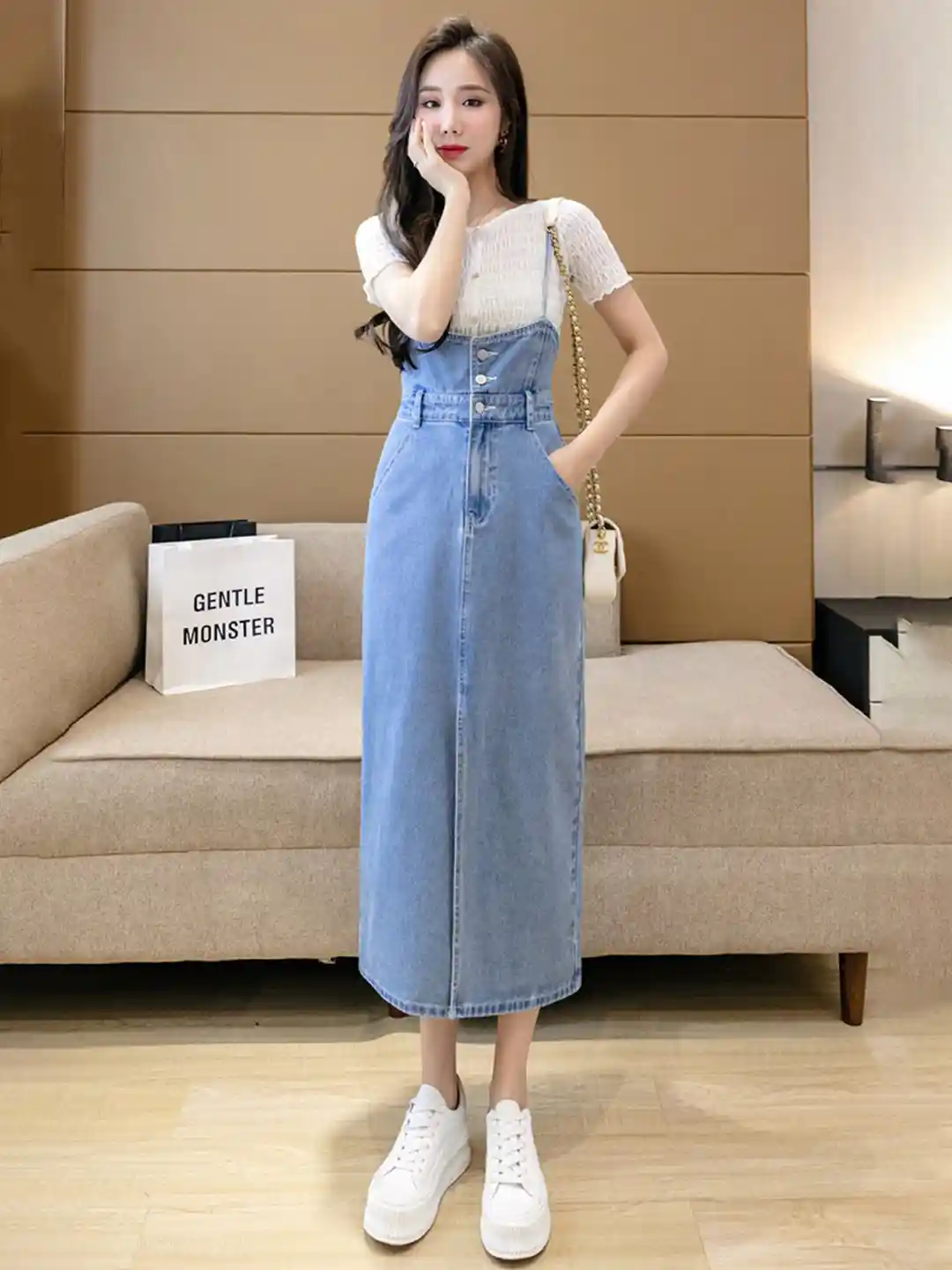 Ladies Dresses Denim Jumper Dress Midi River Island Long Sleeve