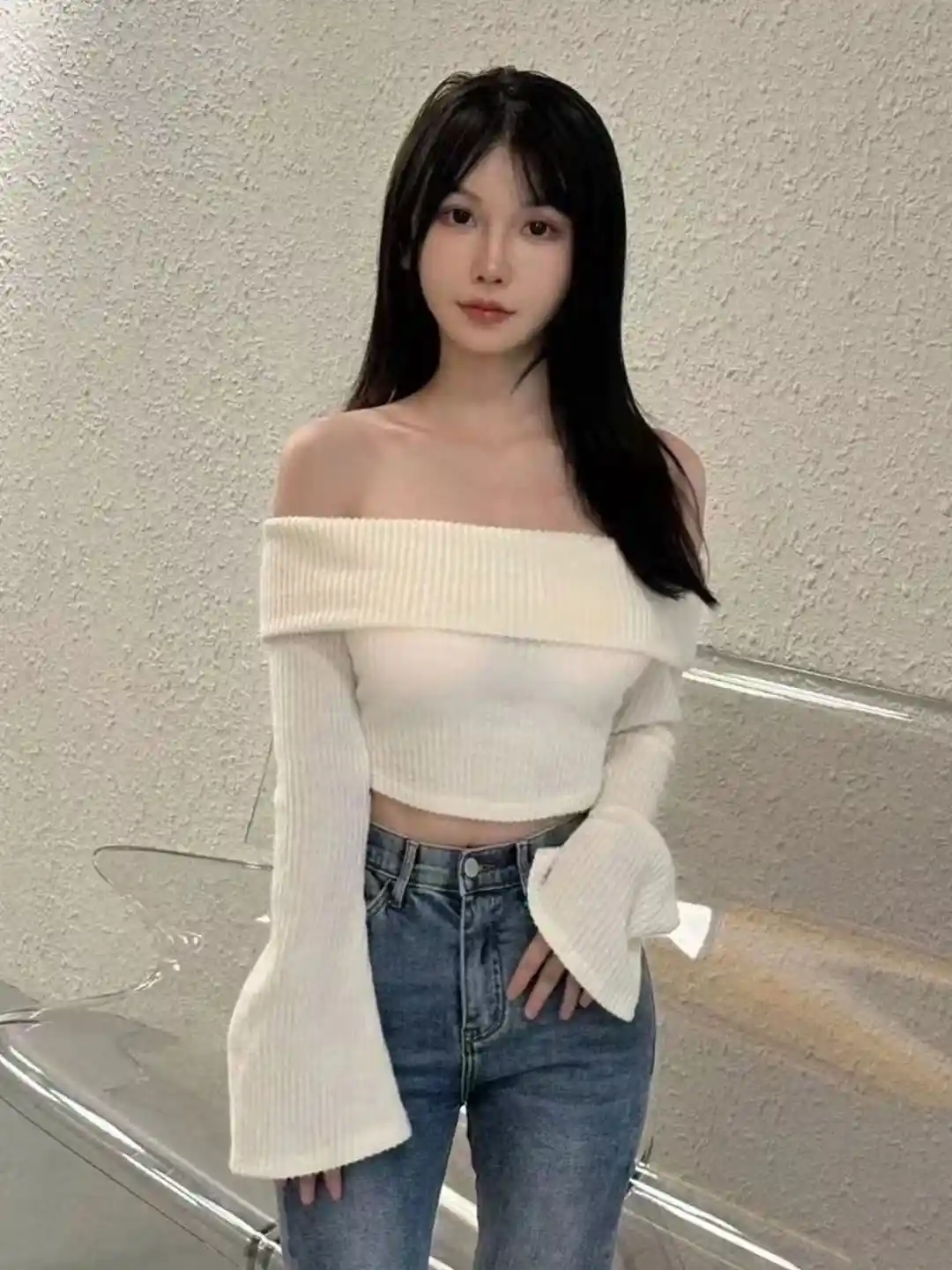 Henne White Bell Sleeve Off The Shoulder Top Shoulder Blouse Tube