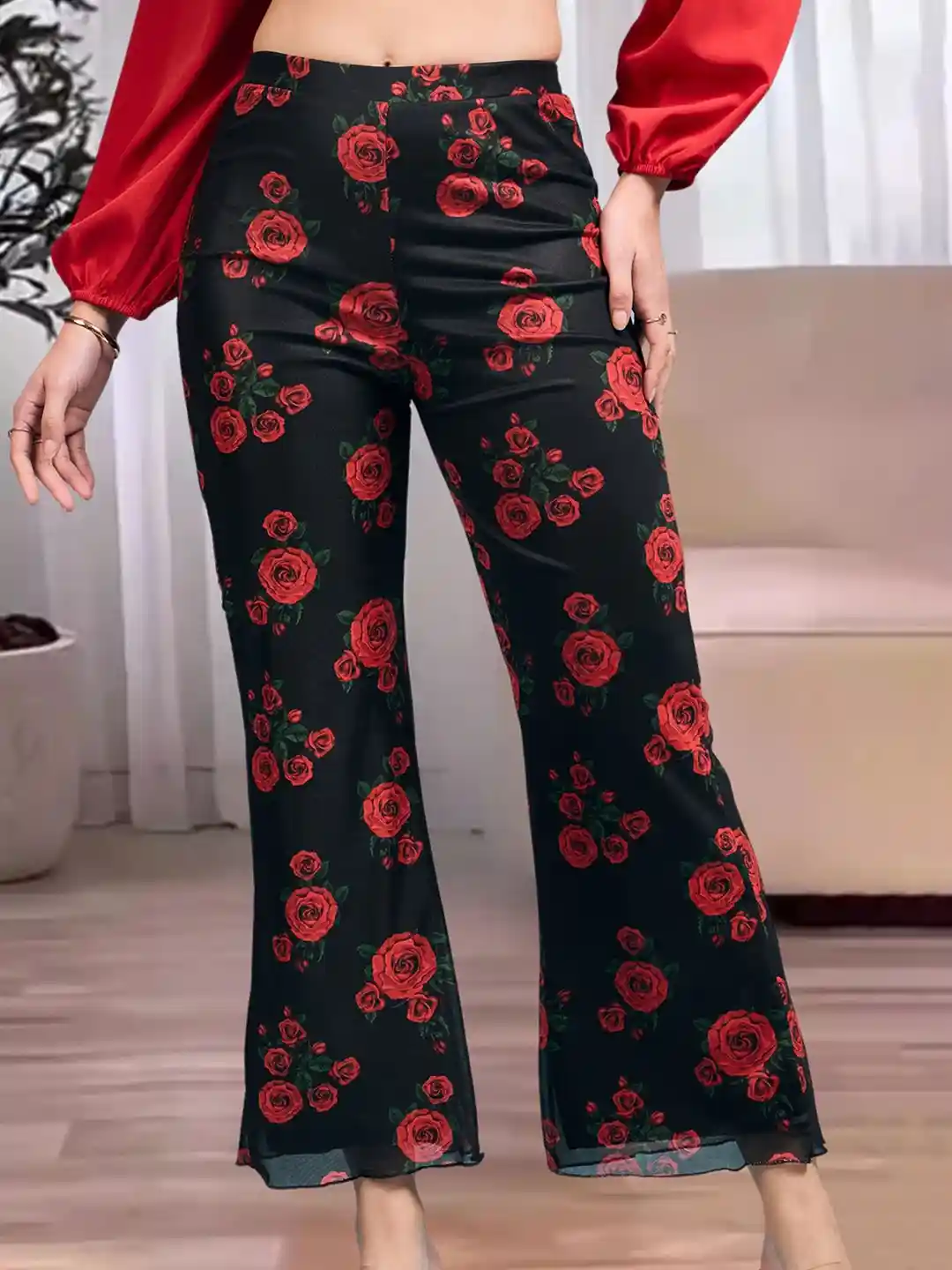 Buy DressBerry Women Floral Printed Smart Flared High-Rise Wrinkle