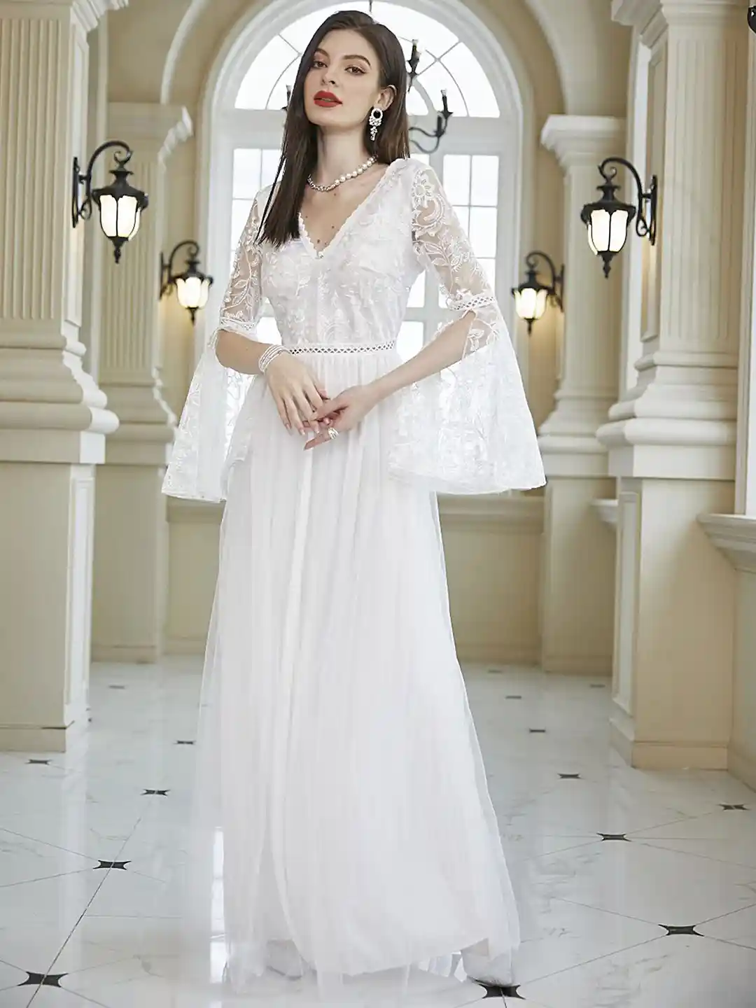 Buy LULU SKY Self Design Bell Sleeve Maxi Dress Dresses for