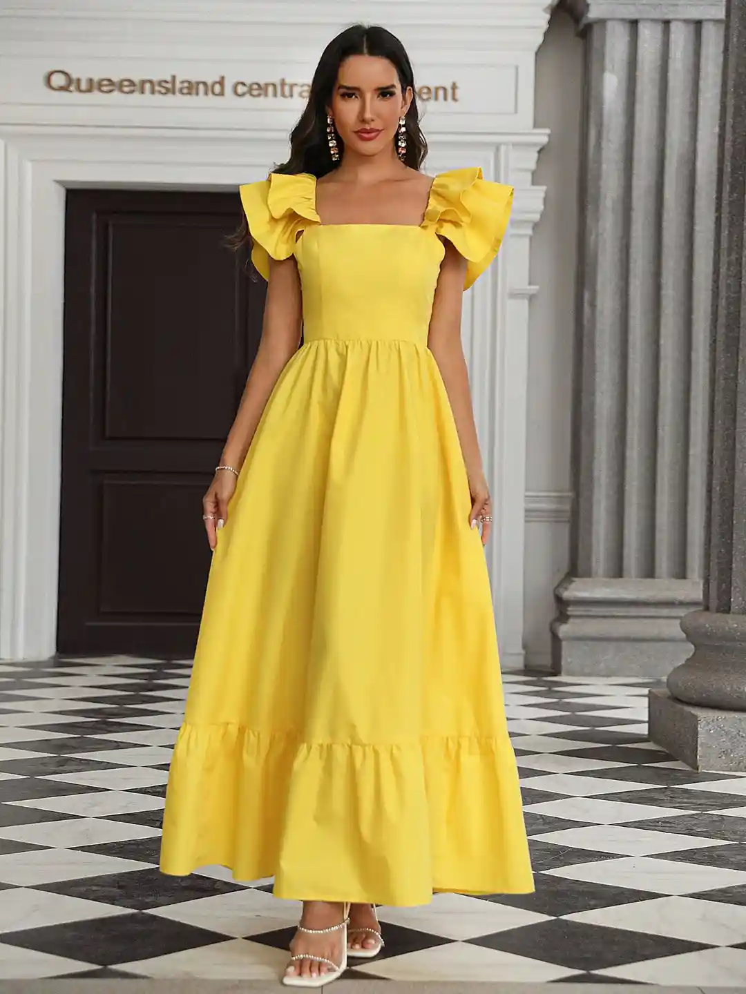 StyleCast Square Neck Solid Flutter Sleeve Maxi Dress