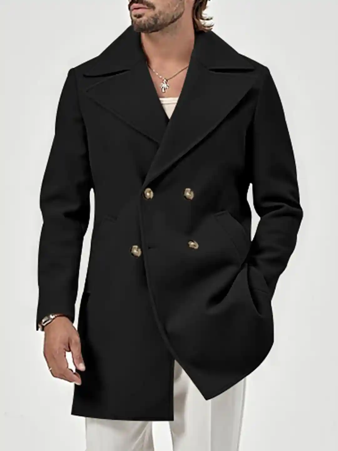 MOI　TINH　COAT Buy StyleCast x Revolte Men Double-Breasted Over-Coat - Coats for