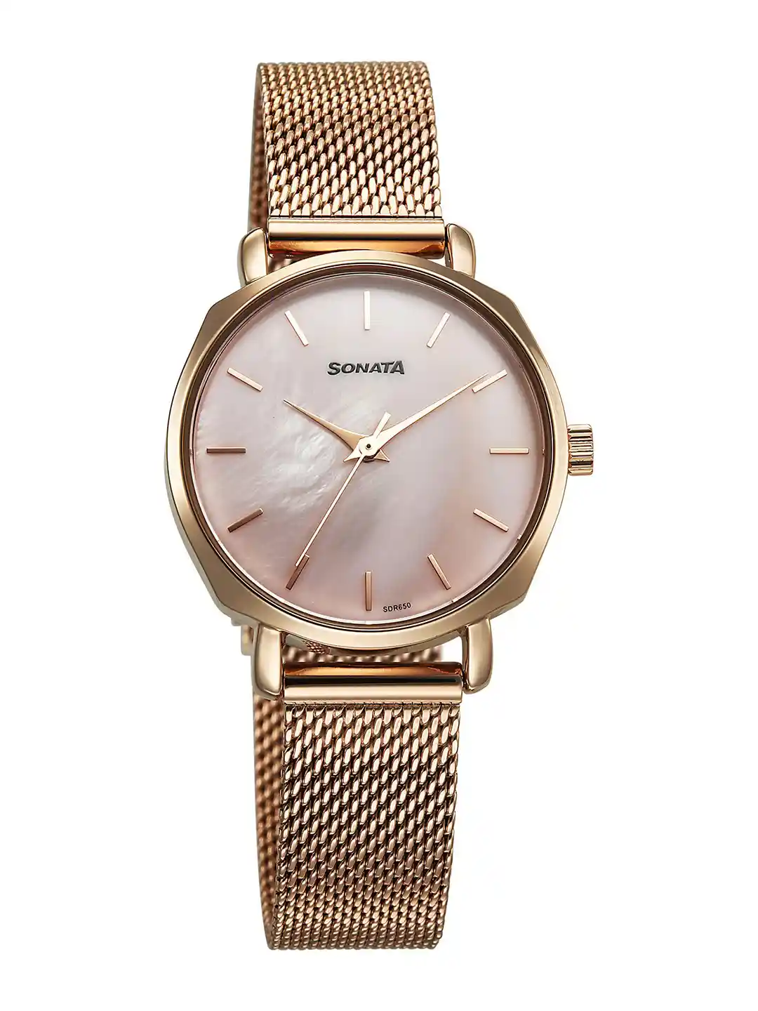 Sonata Watches Rose Gold Watch Mesh Strap Buy Sonata Women Brass