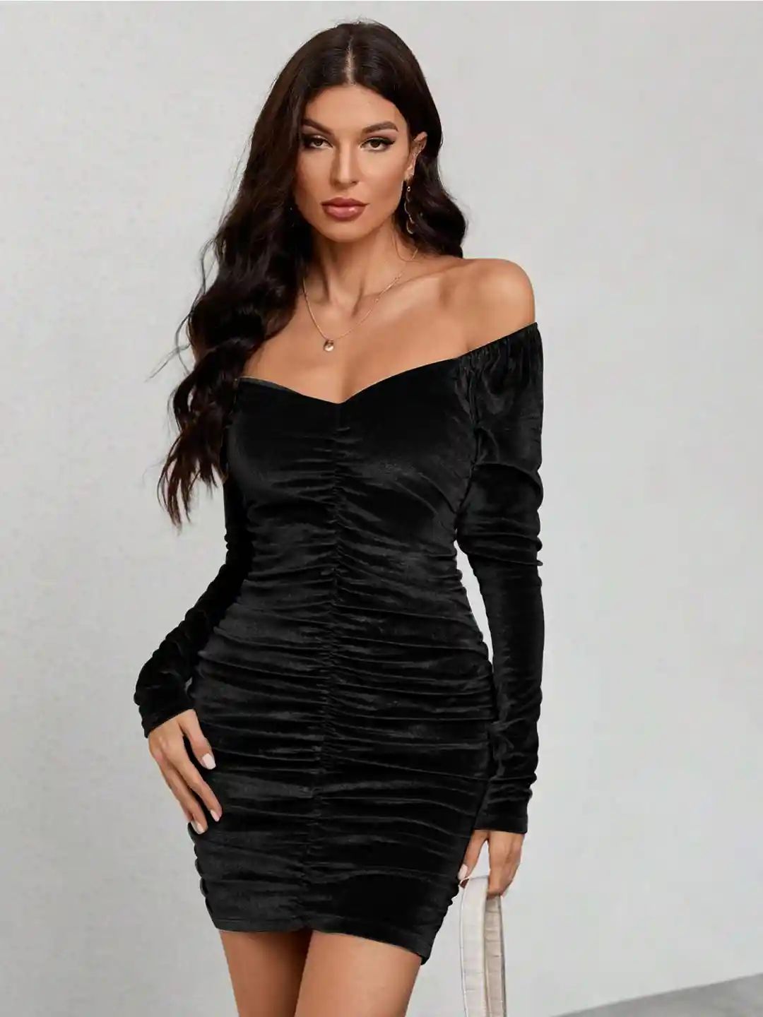 Buy StyleCast Solid Off-Shoulder Velvet Bodycon Mini Dress
