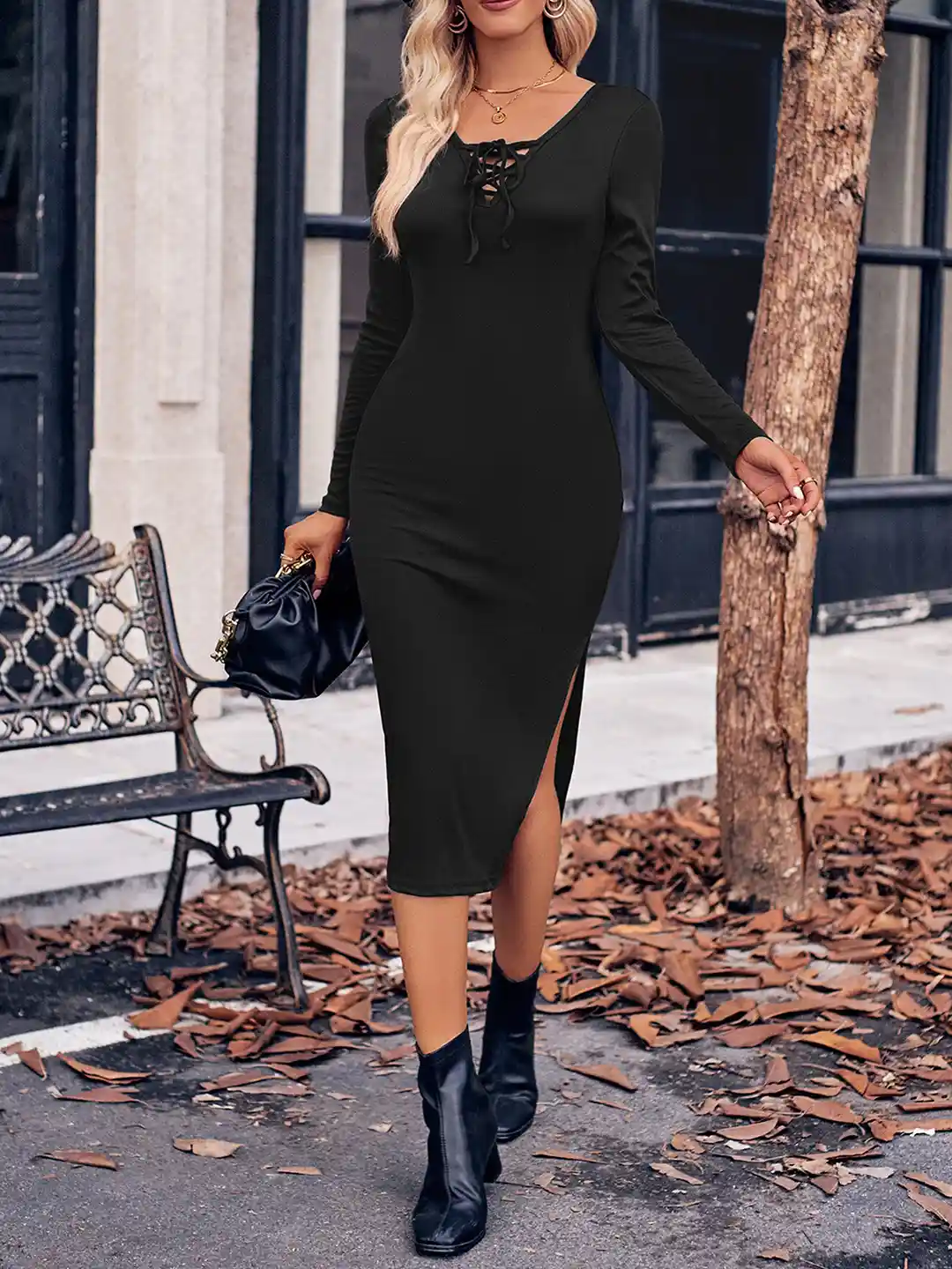 Bodycon Dress Little Black Dress With Belt Ivanna Ruched Cross