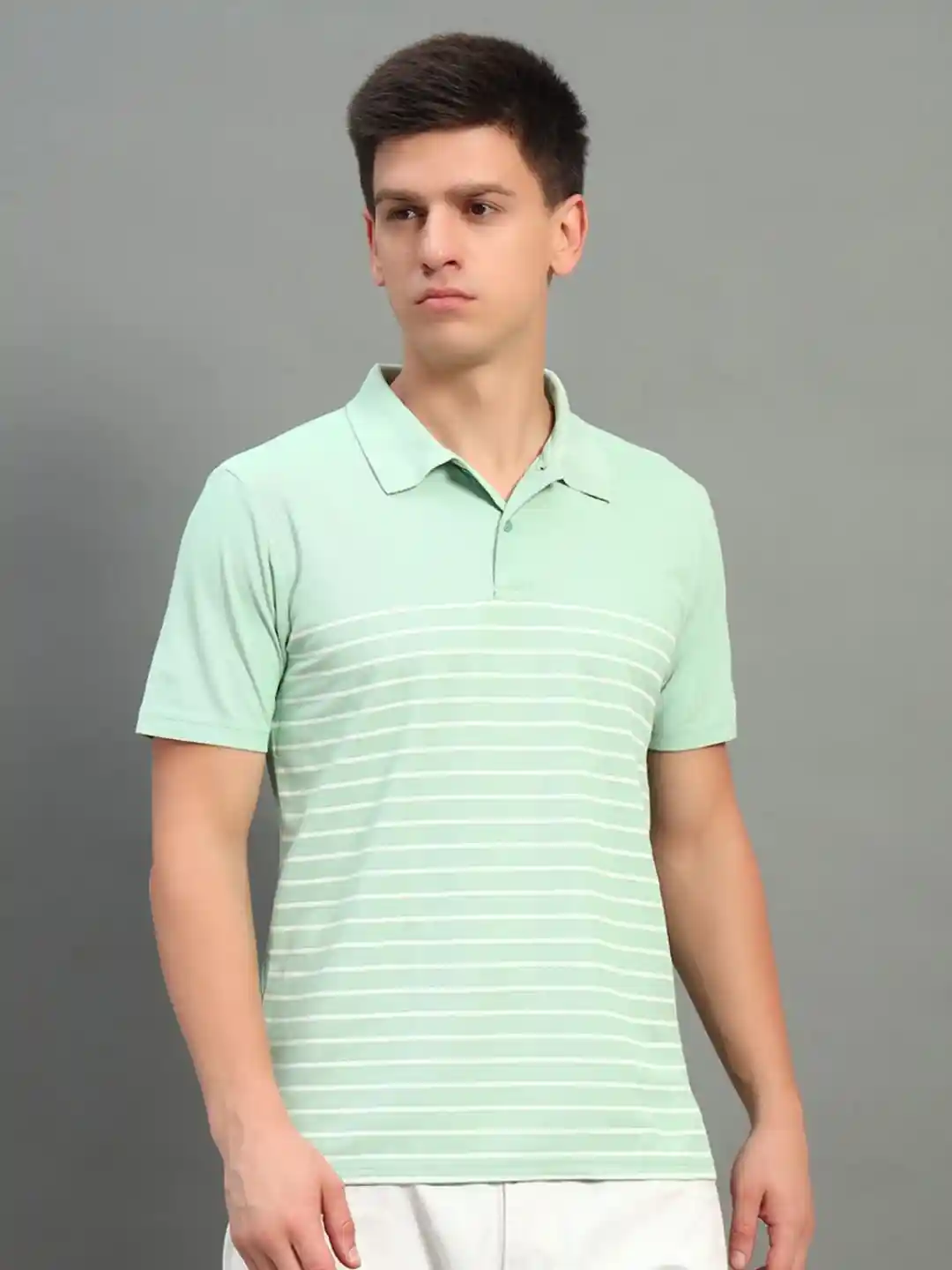 Buy SZN Men Striped Polo Collar Moisture Wicking T-shirt Tshirts
