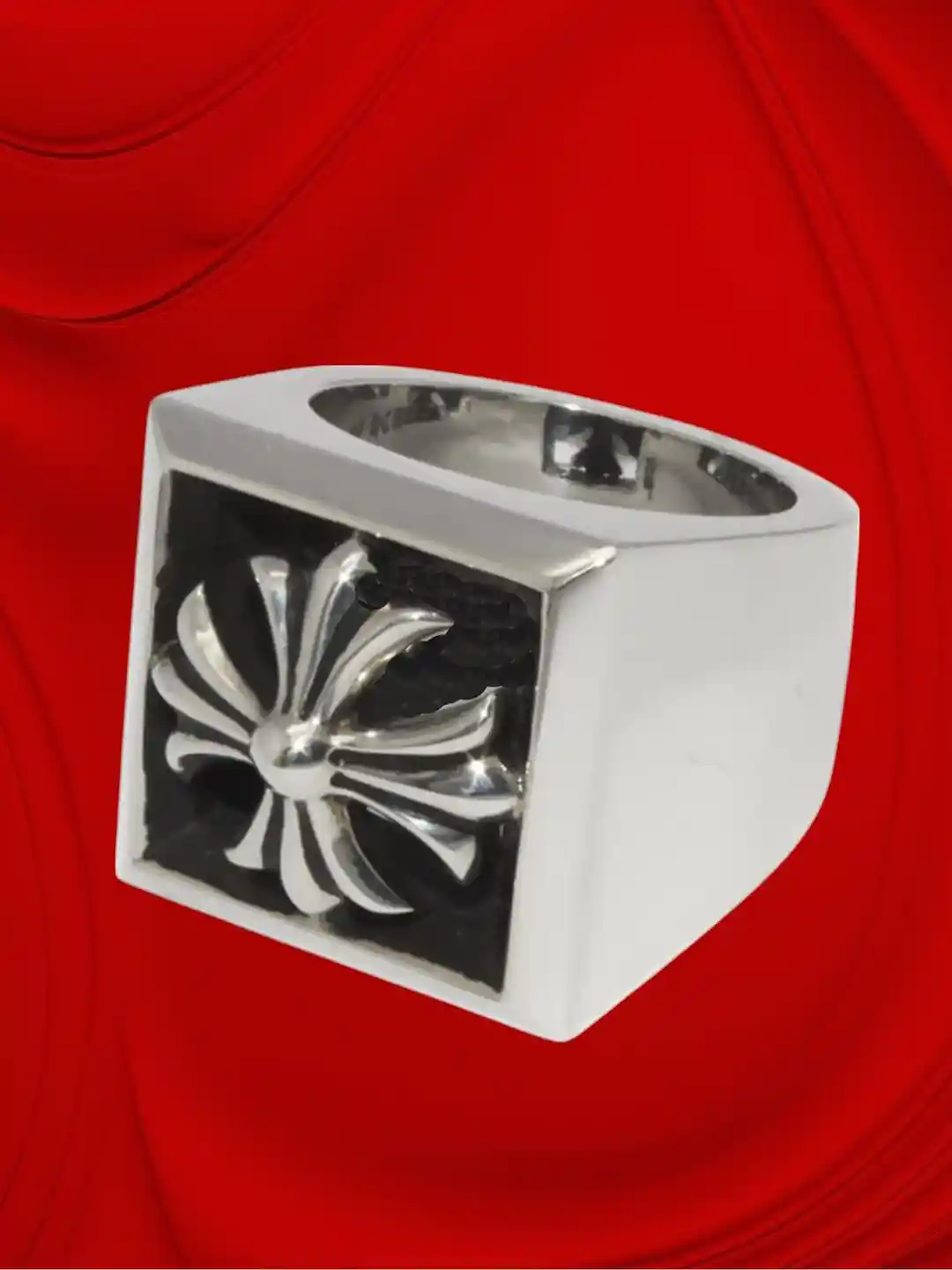 M Men Style Men Silver-Plated Chrome Hearts Maltese Cross Finger Ring