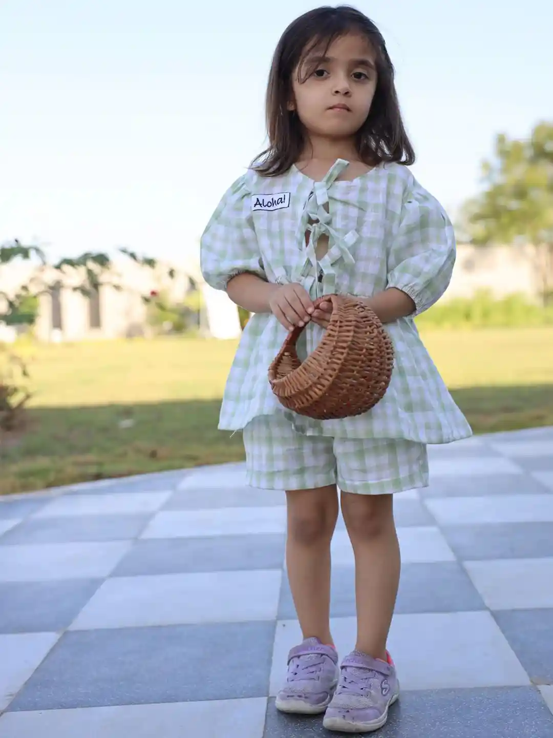 Buy Funny Bones Clothings Verdant Checks Pure Linen Clothing Set