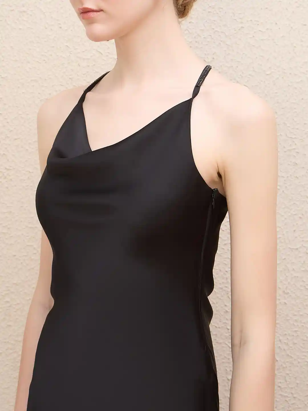 Buy Iconic Women Cowl Neck Sheath Chain Strap Slip Midi Dress