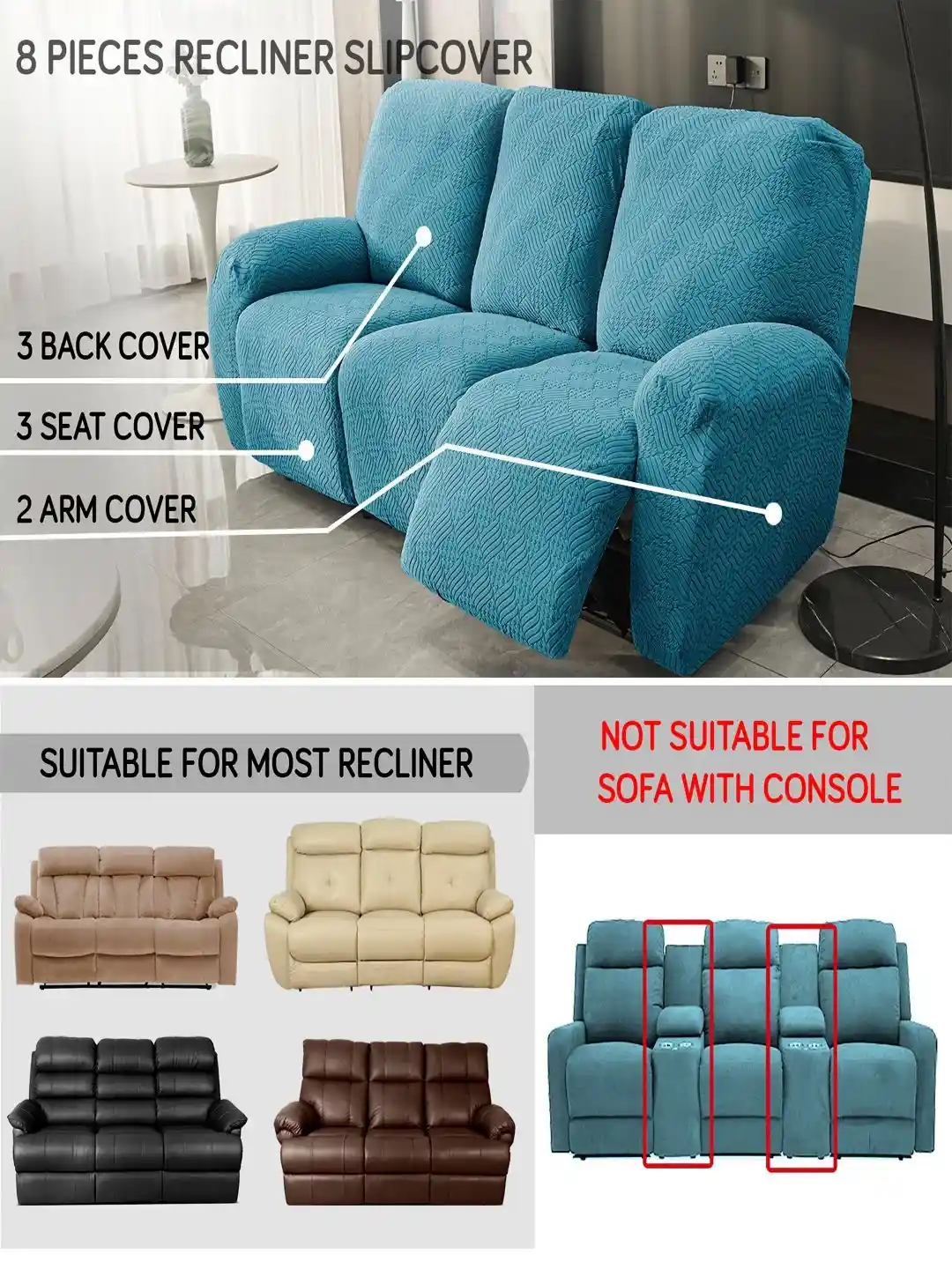 HOKIPO Jacquard Seater Recliner Sofa Cover With Arms