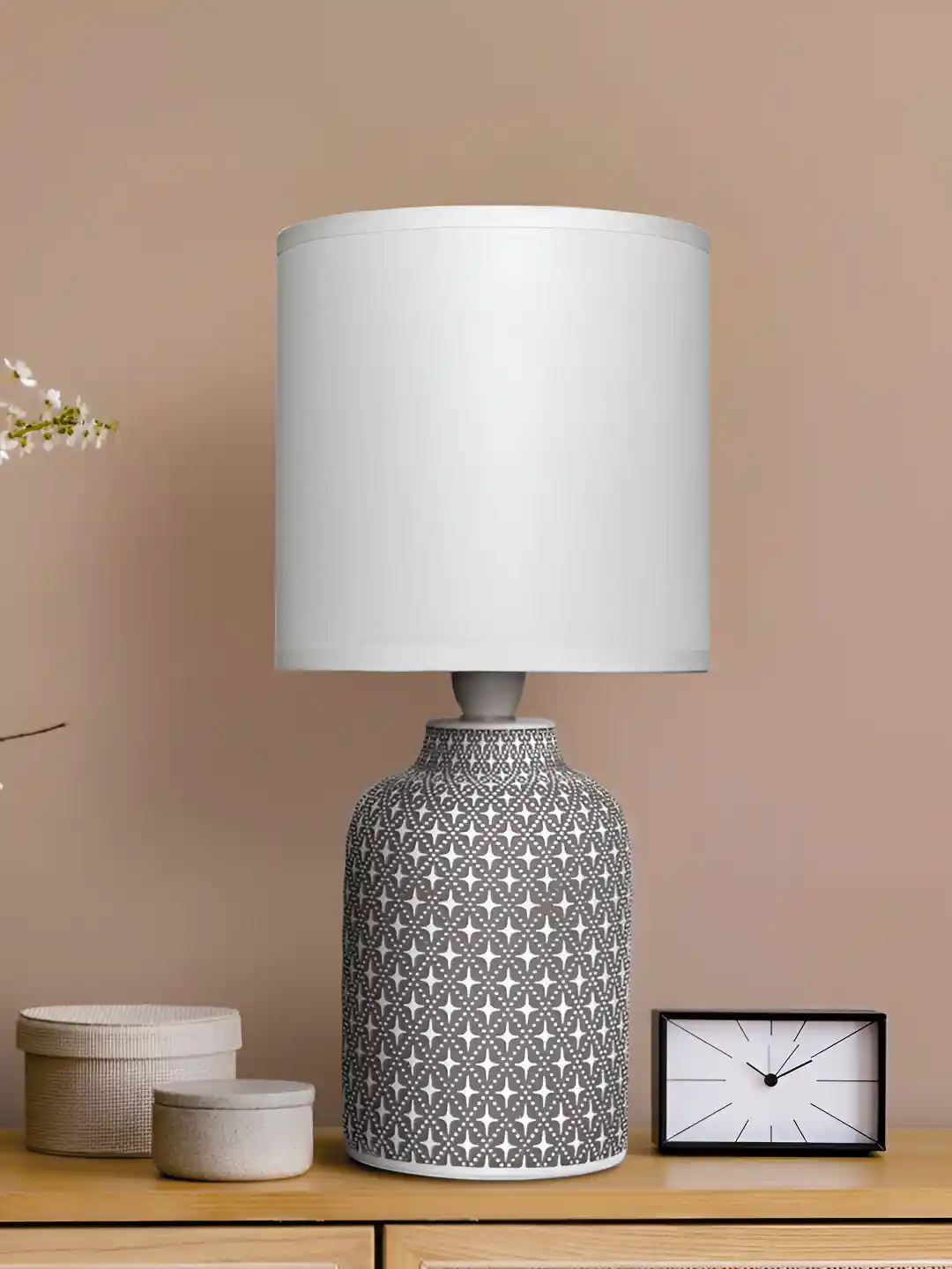 Buy Magik Grey Ceramic Contemporary Cylindrical Shaped Table Lamp