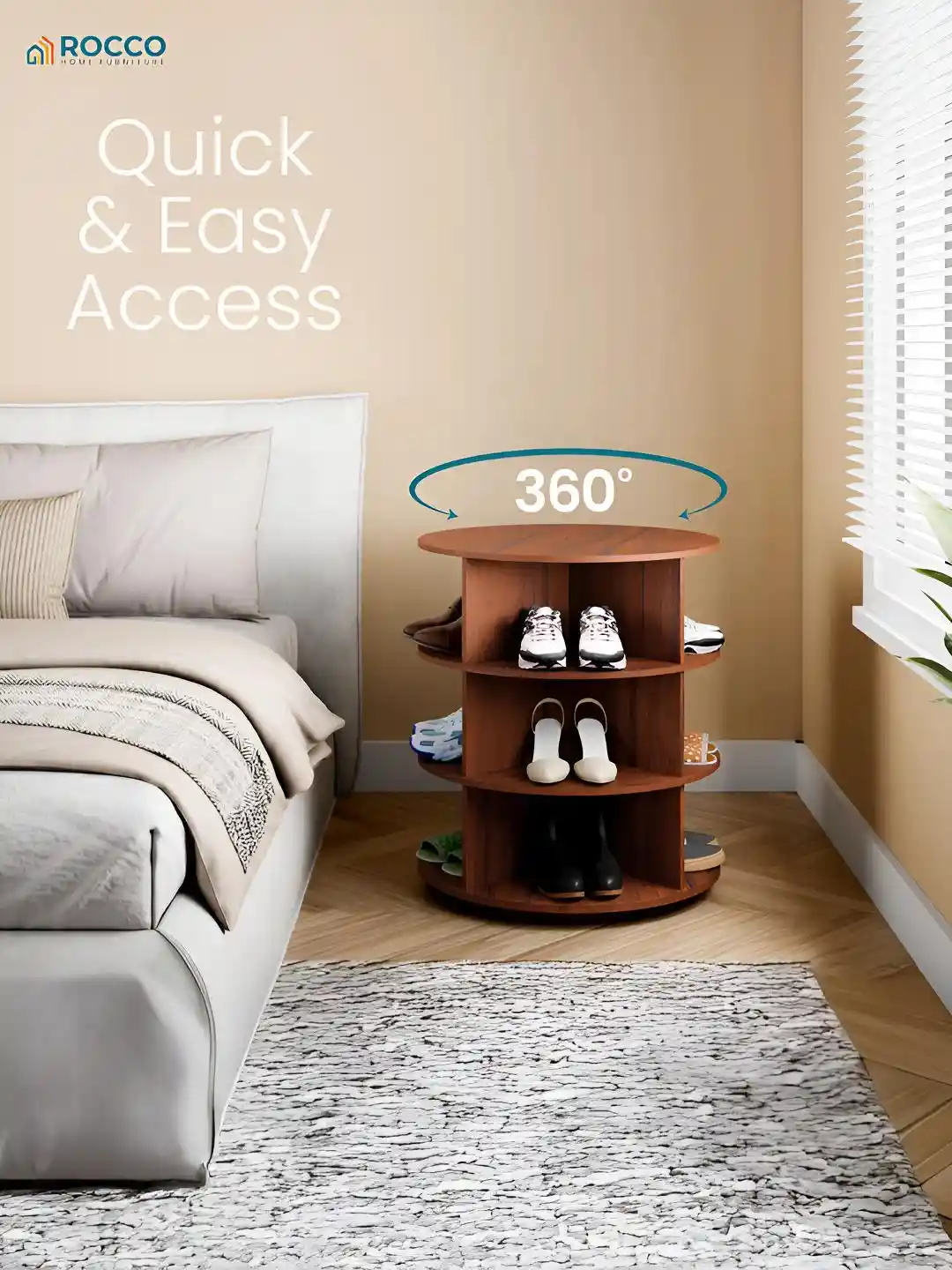 Buy ROCCO Brown 3-Tier Rotating Shoe Rack Shoe Rack for Unisex
