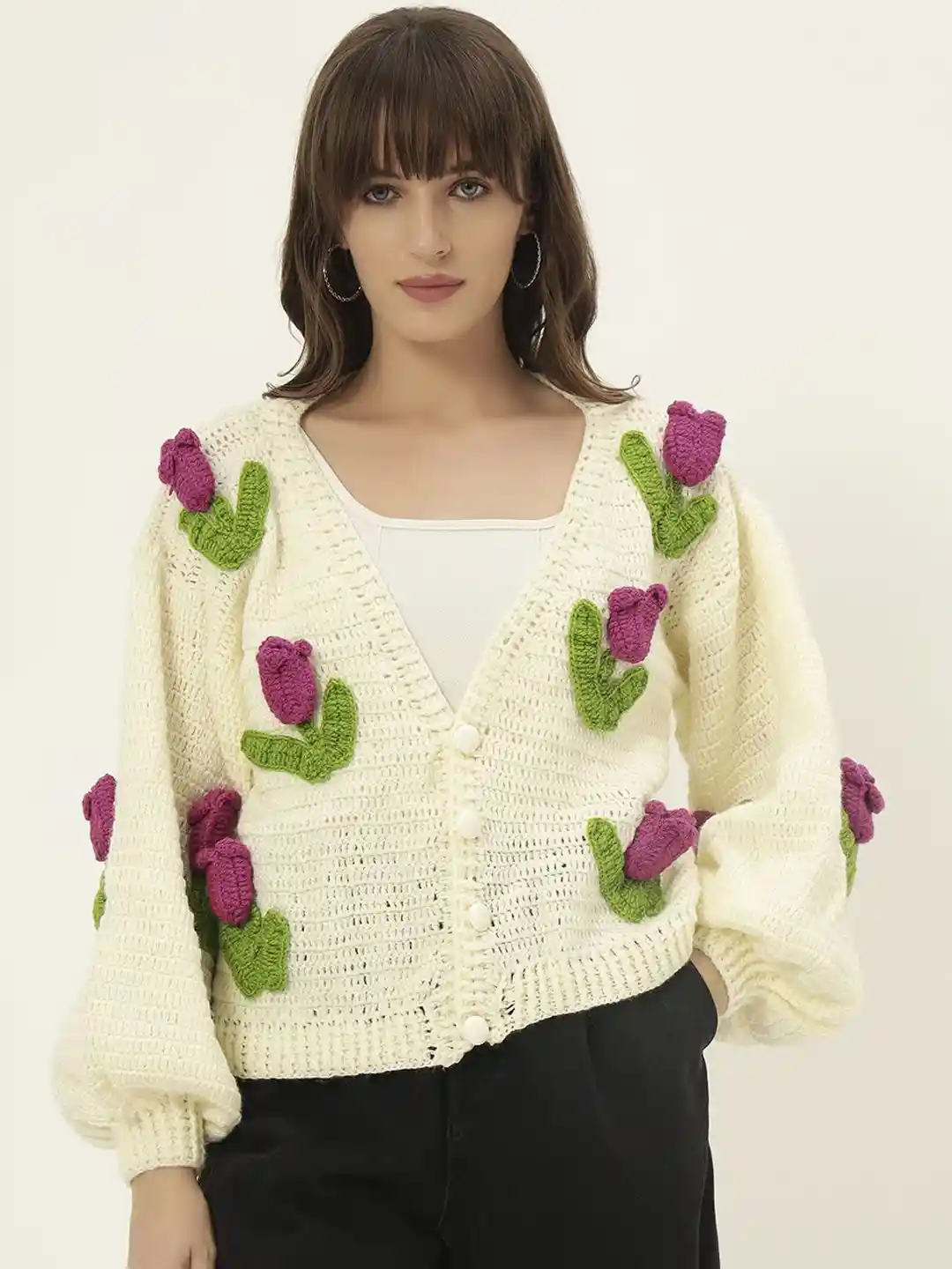 Buy Sugercandy Floral Embroidered Woollen Cardigan Sweaters for